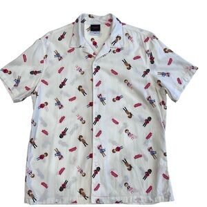 Box Lunch Stranger Things Hopper Button Down Shirt Large Off White Cartoon Peeps